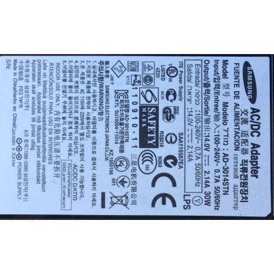 ADAPTADOR SAMSUNG VCA / NUMERO DE PARTE SAA110587EA  / 110910-11 / SU10054-11014 / 1588-3366 /  MODELO AD-3014STN / ENTRADA VCA 100-240V～50-60Hz 7A / SALIDA VCD 14V-2.14A 30W	 - Imagen 4